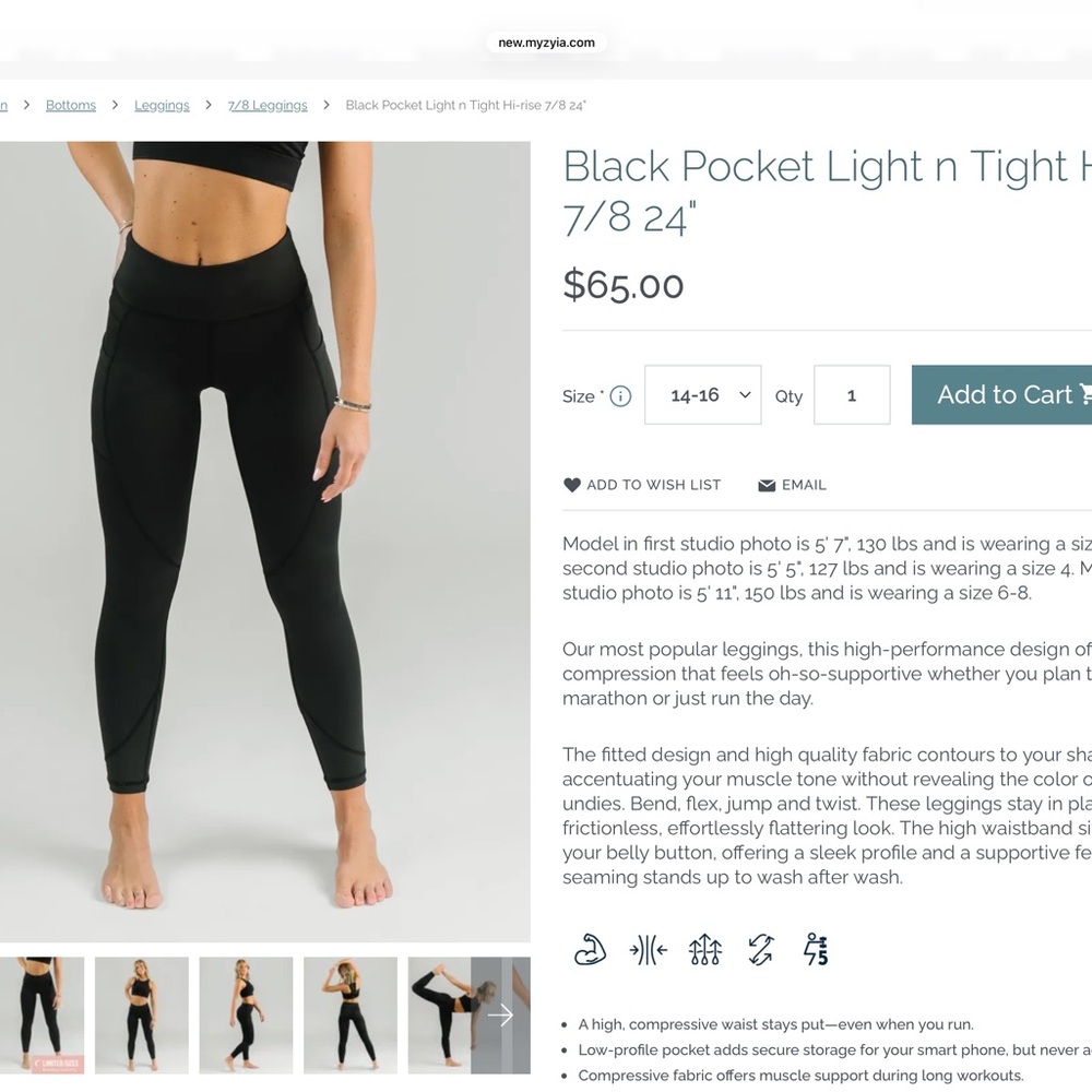 Black High-Rise Performance Leggings with Side Pockets